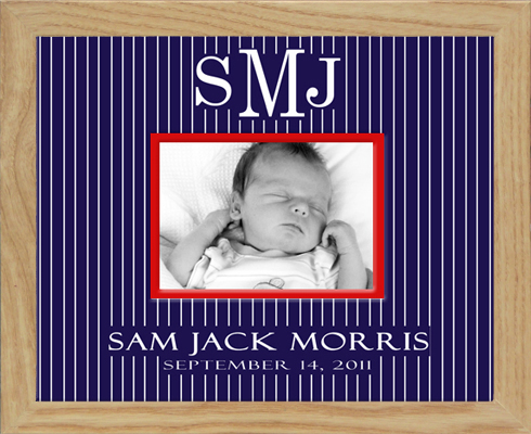 Navy Pinstripes Photo Frame Picture Decorative Nursery Decor Newborn Art Perfect Gift Name Border or Monogrammed Customized Special